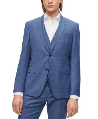 Hugo Boss Slim-fit Suit In Checked Virgin-wool Serge In Blue | ModeSens