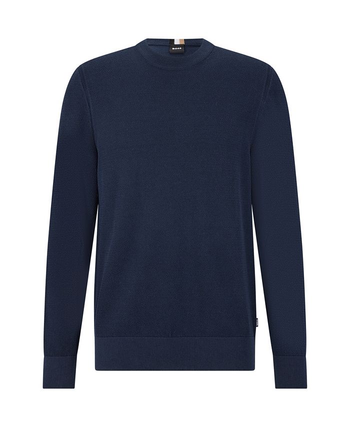 Hugo Boss Men's CrewNeck Structured Cotton Stripe Details Sweater Macy's