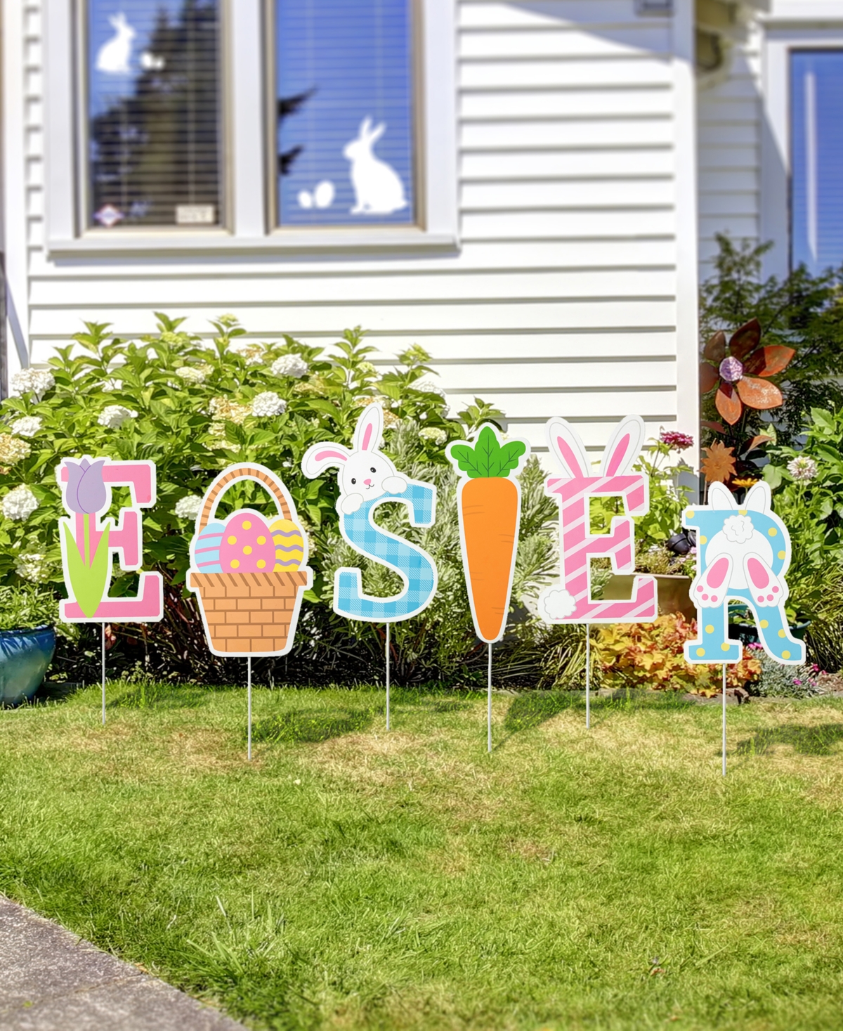 Glitzhome L Easter Icon Metal Yard Stake, Set of 6