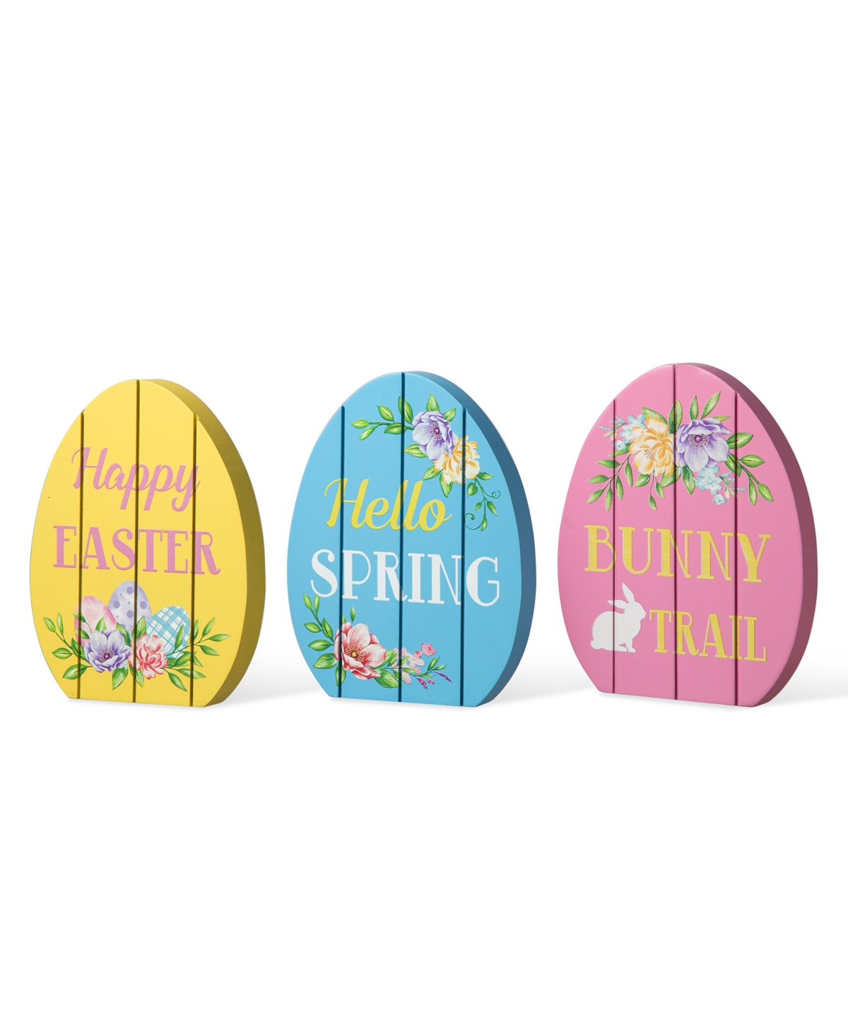 Glitzhome 7.5" H Easter Wooden Easter Egg Table Decor, Set Of 3 In Multi