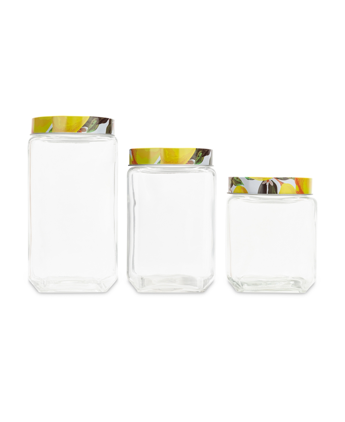 American Atelier Blossoms Lemons Square Glass Jars Set, 3 Piece In Clear