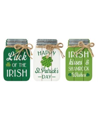 7" H St. Patrick's Wooden Mason Jar Table Decor, Set of 3