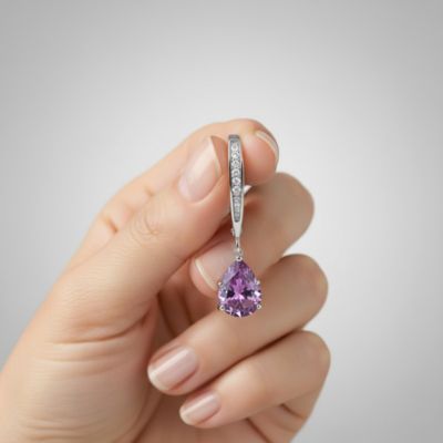 Elegant Sterling Silver Dangling Pear-Shaped Cubic Zirconia Earrings