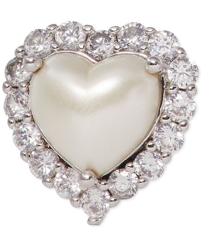 kate spade new york SilverTone Pavé & Imitation Pearl Heart Stud