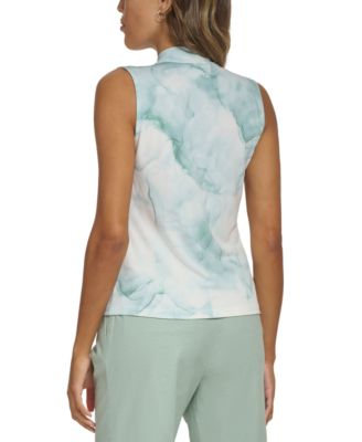 Calvin Klein Petite Abstract-Print Sleeveless V-Neck Shell Top