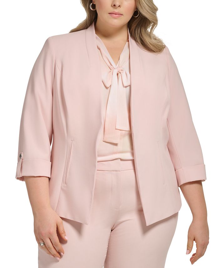 Calvin Klein Plus Size Open Front 3 4 Sleeve Roll Tab Jacket Macy s