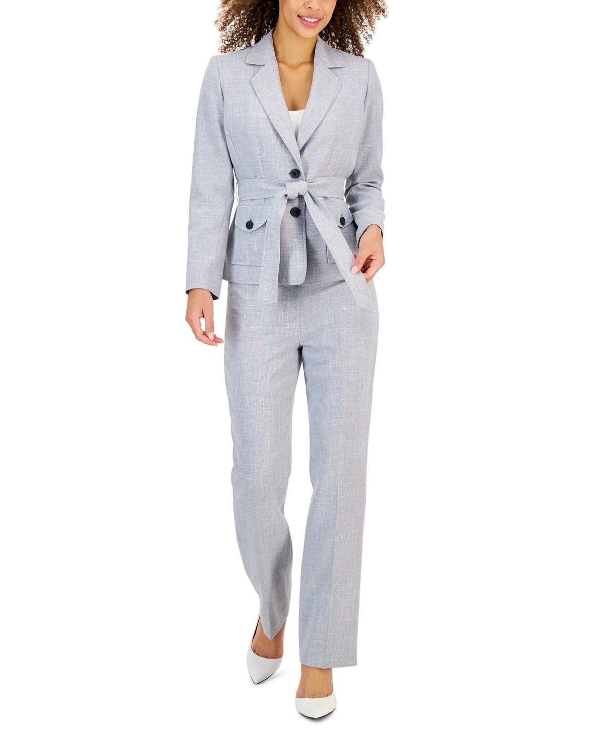 Le Suit Women's Belted Safari Jacket Pantsuit, Regular & Petite Sizes In Navy,white