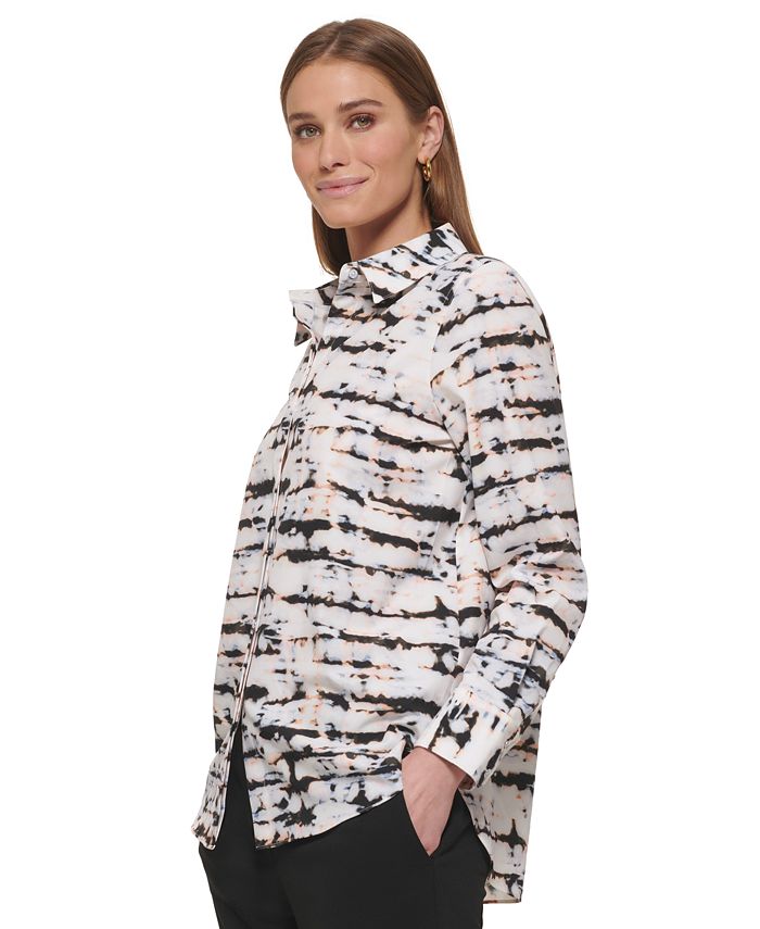 DKNY Women's Printed Collared Button-Down Shirt - Macy's