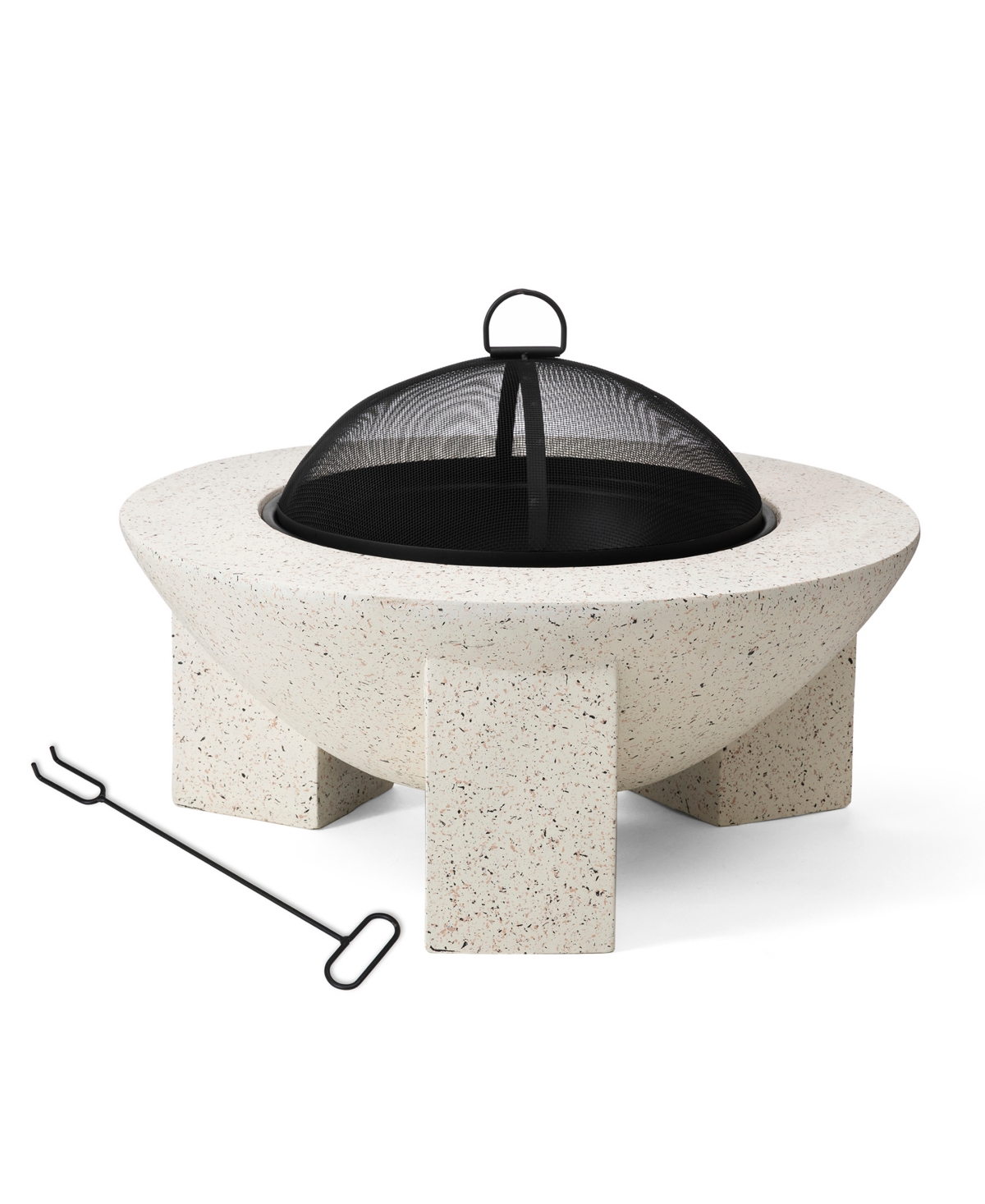 Glitzhome 27.5" Magnesium Oxide Outdoor Patio Modern Faux Terrazzo Wood Burning Fire Pit In Gray
