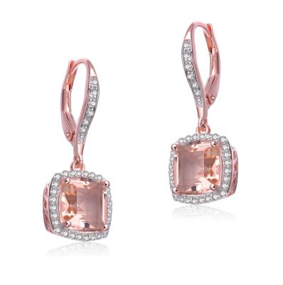 Sterling Silver 18K Rose Gold Plated Pink Cubic Zirconia Drop Earrings