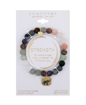 14k Gold Plated Crystal Strength Elephant Multi Color Matte Stone Stretch Bracelet