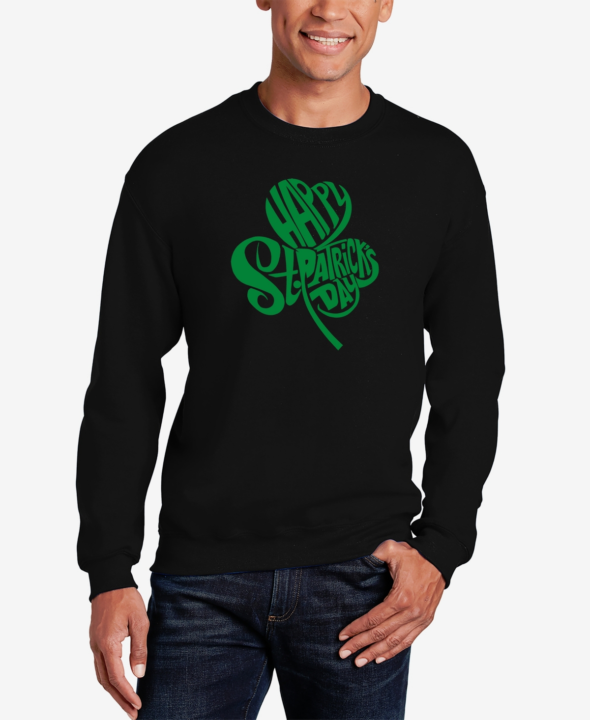 La Pop Art Men's St. Patrick's Day Shamrock Word Art Crewneck Sweatshirt In Black