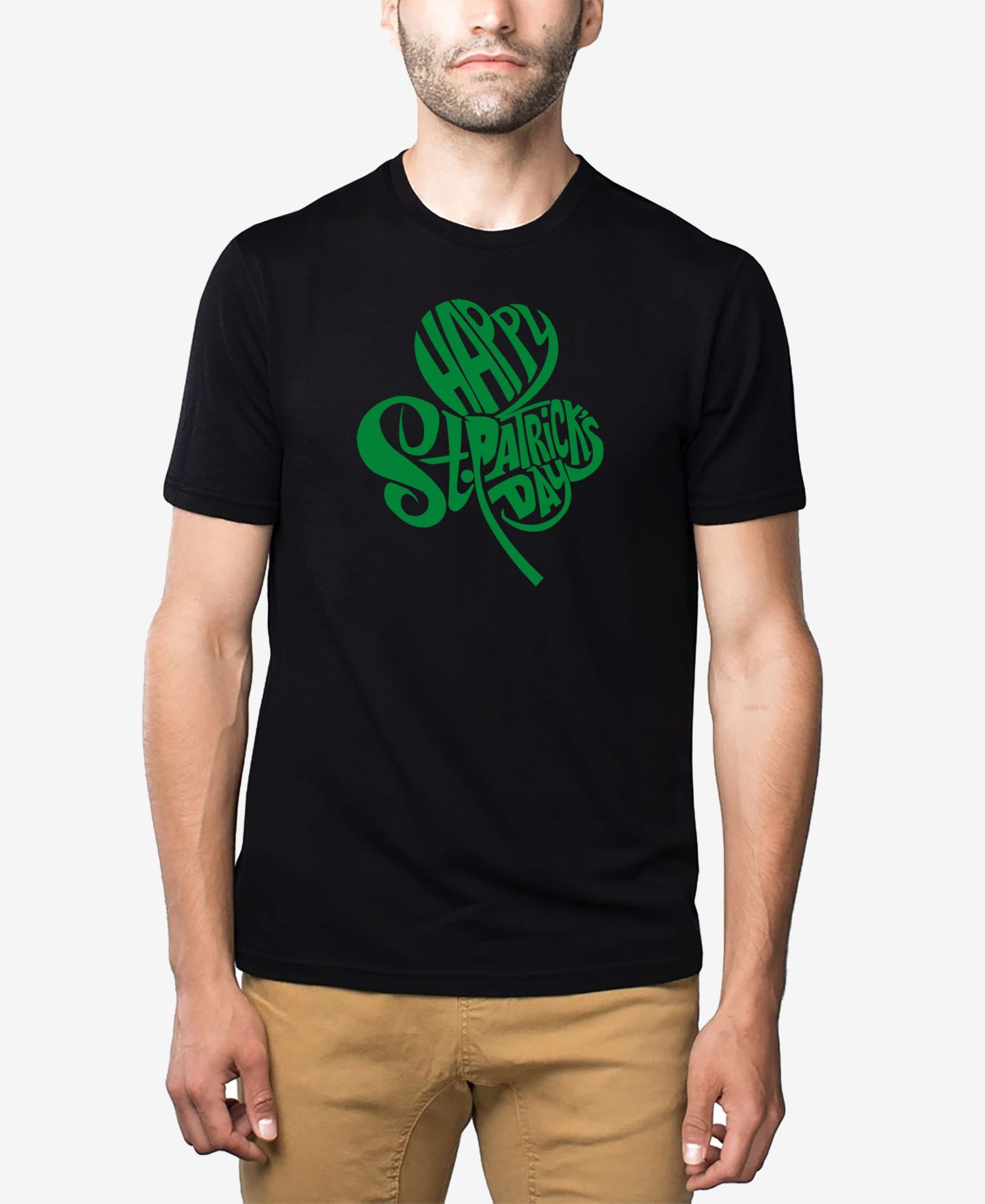 Мужская футболка LA Pop Art Cotton/Poly Blend St. Patrick's Day Shamrock Word Art Graphic, цвет: Чёрный — фото 1