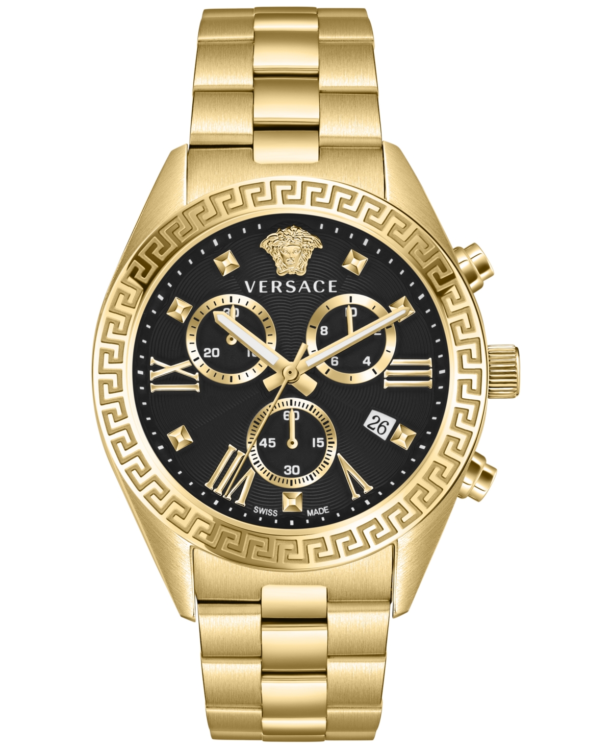 Shop Versace Unisex Chronograph Greca Gold Ion Plated Bracelet Watch 40mm In Ip Yellow Gold