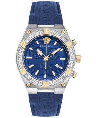 Versace Men's Swiss Chronograph V-Sporty Greca Blue Leather Strap Watch  46mm - Macy's