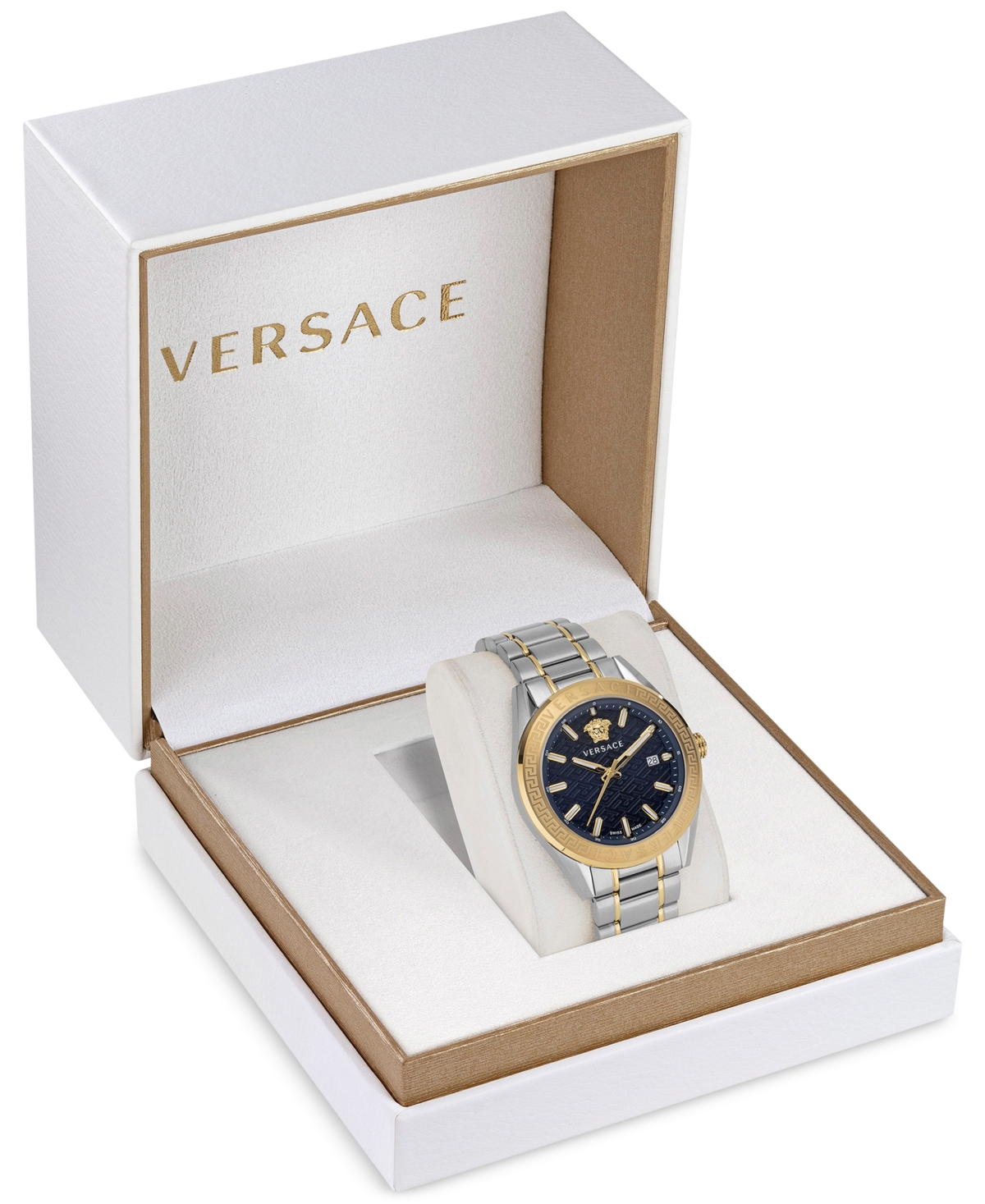 Shop Versace Men's Swiss V-code Two Tone Bracelet Watch 42mm