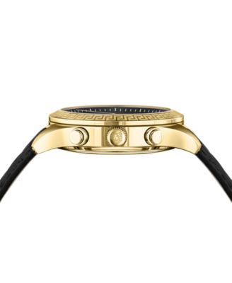 Women's Chronograph Greca Black Leather Strap Watch 40mm