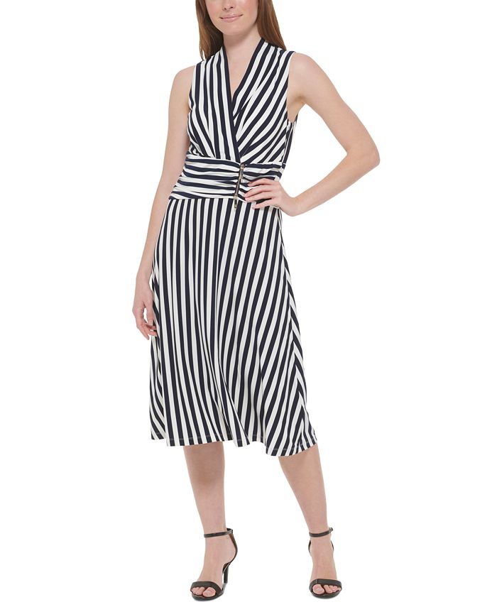 Tommy Hilfiger Women's Striped Surplice Sleeveless Midi Dress - Macy's