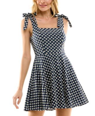 Trixxi - Juniors' Eyelet Tie-Shoulder Sleeveless Fit & Flare Dress