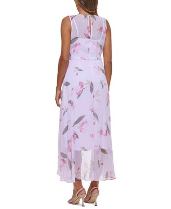 Calvin klein floral print high low online dress