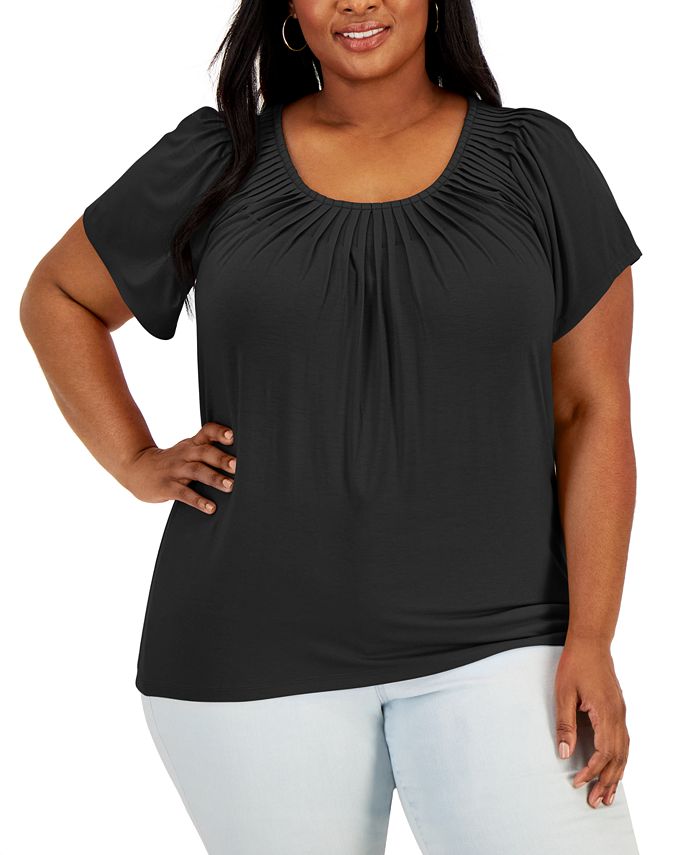 Style u0026 Co Plus Size Pleat-Neck Top, Created for Macy's - Macy's
