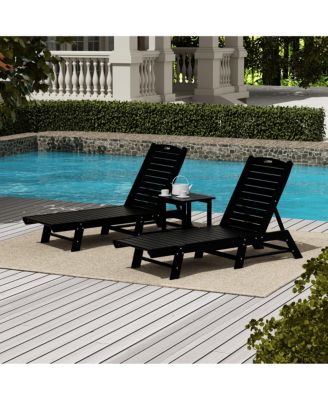 3 Pieces Poly Outdoor Patio Chaise Lounge Chair with Side Table Set
