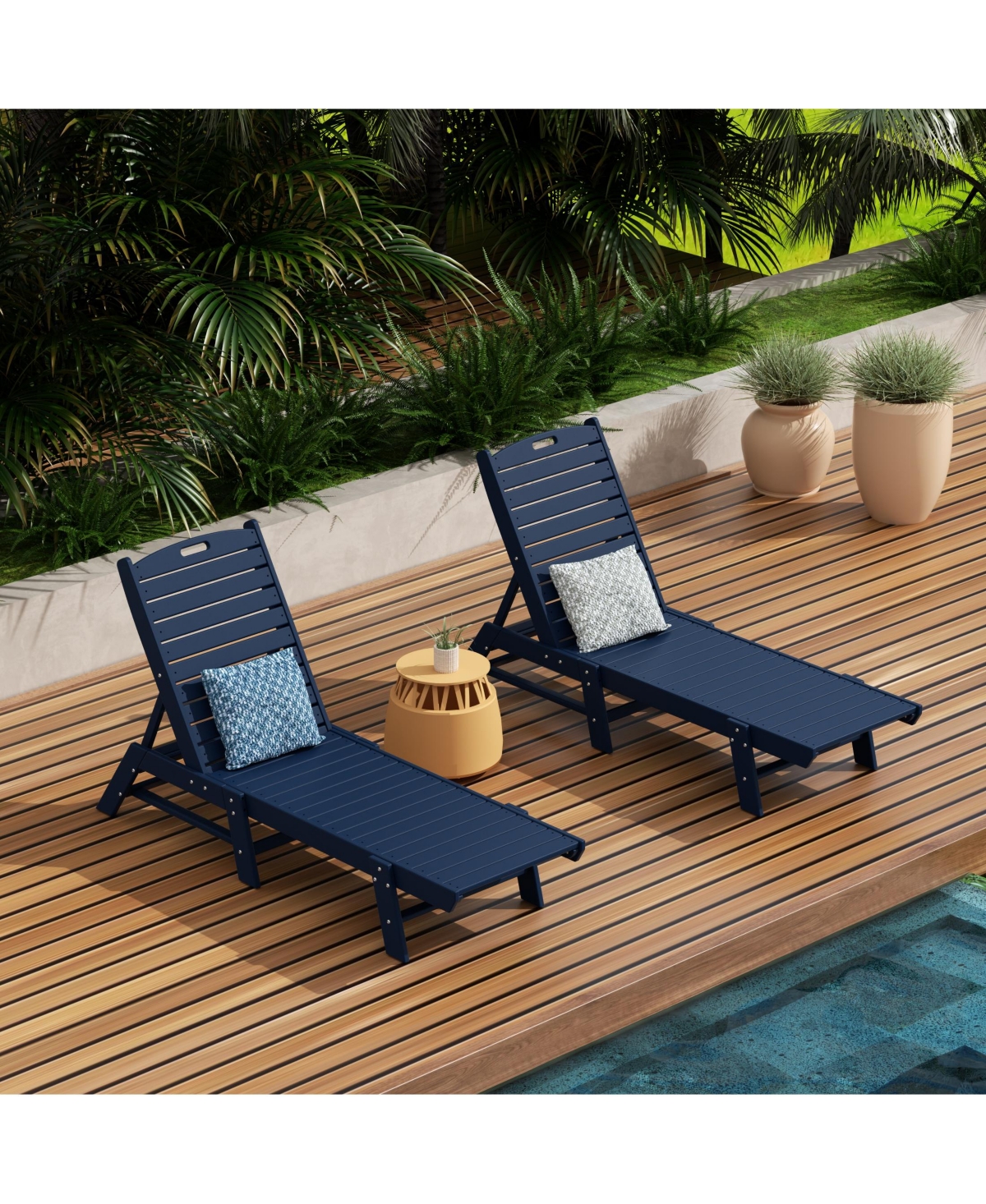 WestinTrends Poly Reclining Outdoor Patio Chaise Lounge Chair Adjustable (Set of 2)