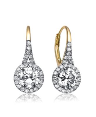 Sterling Silver Split Bail Pave Halo Solitaire Drop Earrings