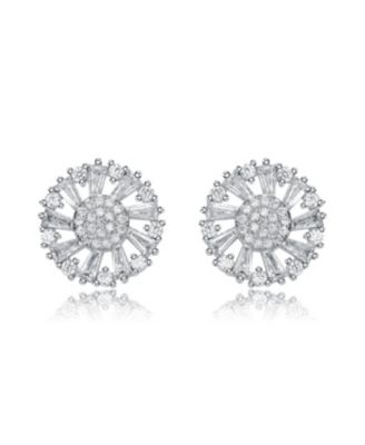 Sterling Silver 14K Gold Plated, 18K Rose Gold Plated, White Gold Plated Red Baguette and Clear Round Cubic Zirconia Pear Drop Earrings