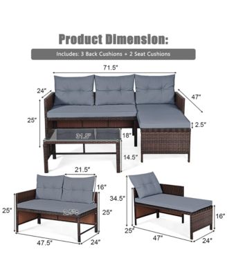 3PCS Patio Wicker Rattan Sofa Set Outdoor Sectional Conversation Set