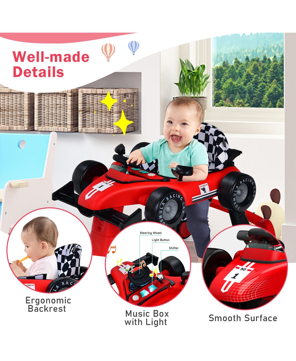 Costway 4-in-1 Baby Walker Foldable Activity Walker with Adjustable Height & Speed Deep 6-18 Months