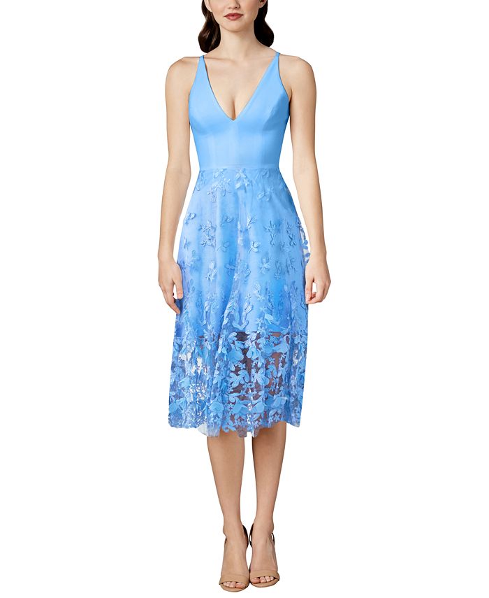 Dress the Population Plunging Darleen Neck Fit & Flare Dress - Macy's