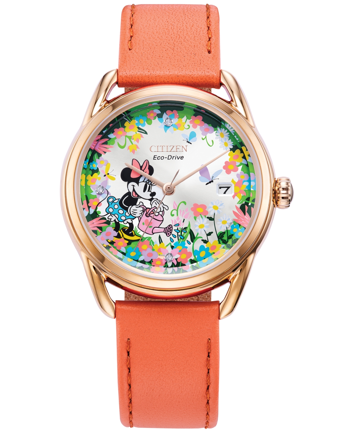 Citizen Eco-drive Women's Disney Minnie Mouse Diamond Accent Pink Leather Strap Watch 36mm In Gold Tone / Orange / Rose / Rose Gold Tone / Silver