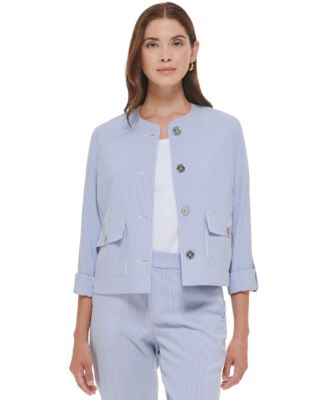 Tommy Hilfiger - Women's Roll-Tab Striped Seersucker Blazer