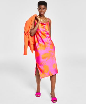 BAR III Women's Printed Cowl-Neck Midi Slipdress, Created for Macy's