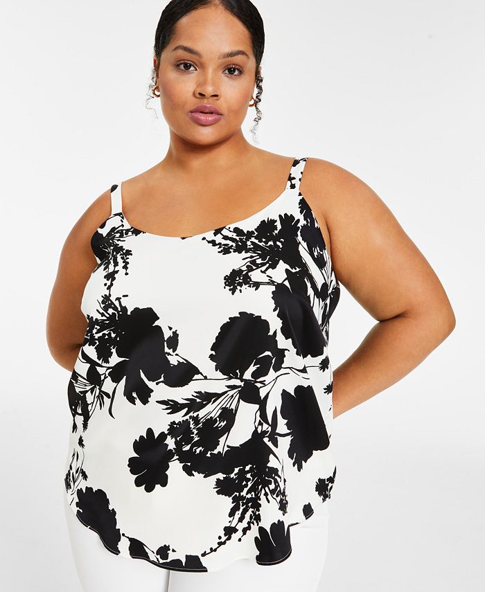 Bar III Plus Size Scoop-Neck Floral Camisole, Created for Macy's ...
