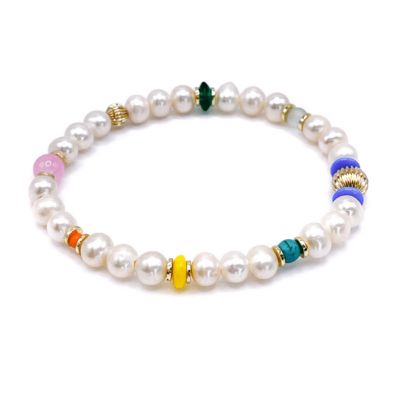 Non-Tarnishing Gold Filled Balls and Freshwater Pearls Stretch Bracelet
