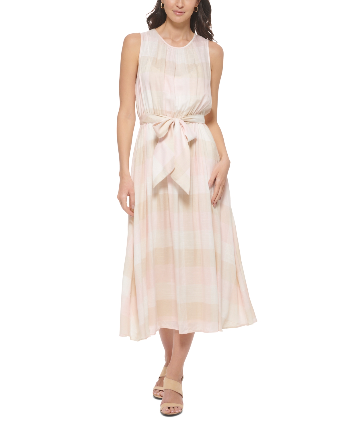 Calvin Klein Women's Check-print Sleeveless Midi Dress In Petal Multi |  ModeSens