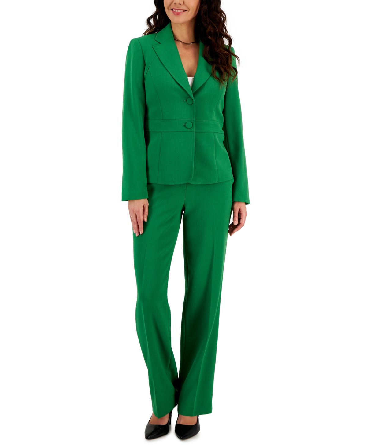 Le Suit Crepe Two-button Blazer & Pants, Regular And Petite Sizes In Verde
