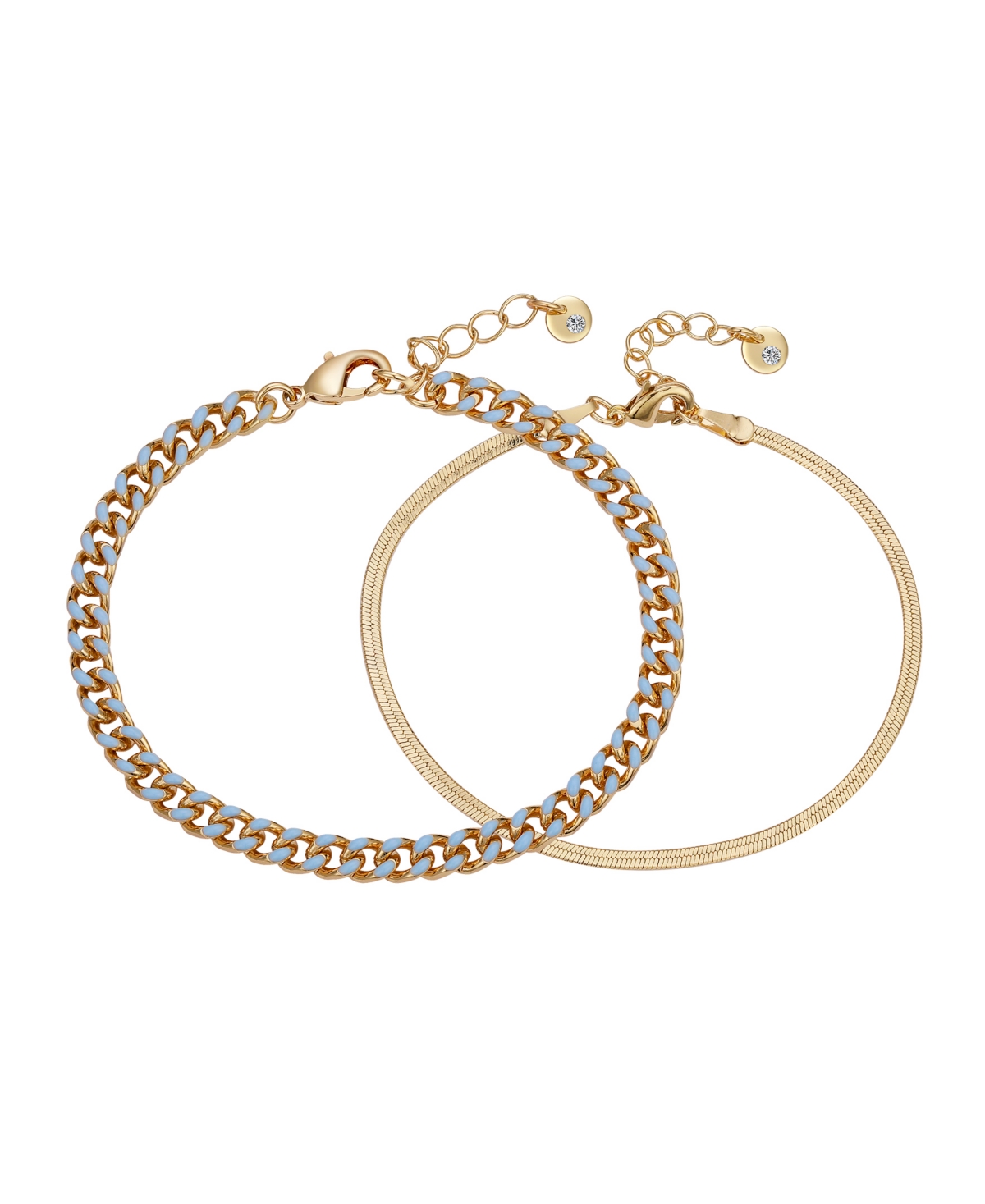 Unwritten 14k Gold Flash-plated Light Pink Enamel Curb Chain And Herringbone Chain Bracelet Set