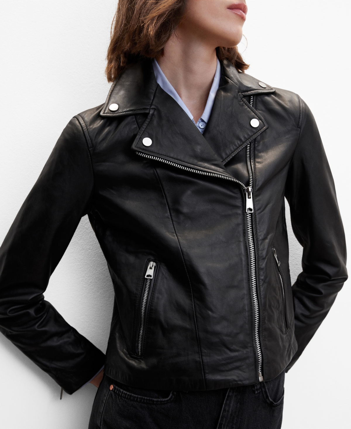 Mango Women's Cropped Leather Biker Jacket In Black ModeSens