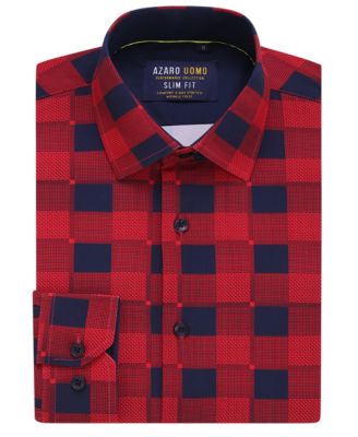 Azaro Uomo Мужская клетчатая рубашка-стрейч Azaro Uomo в четыре стороны на пуговицах Slim Fit