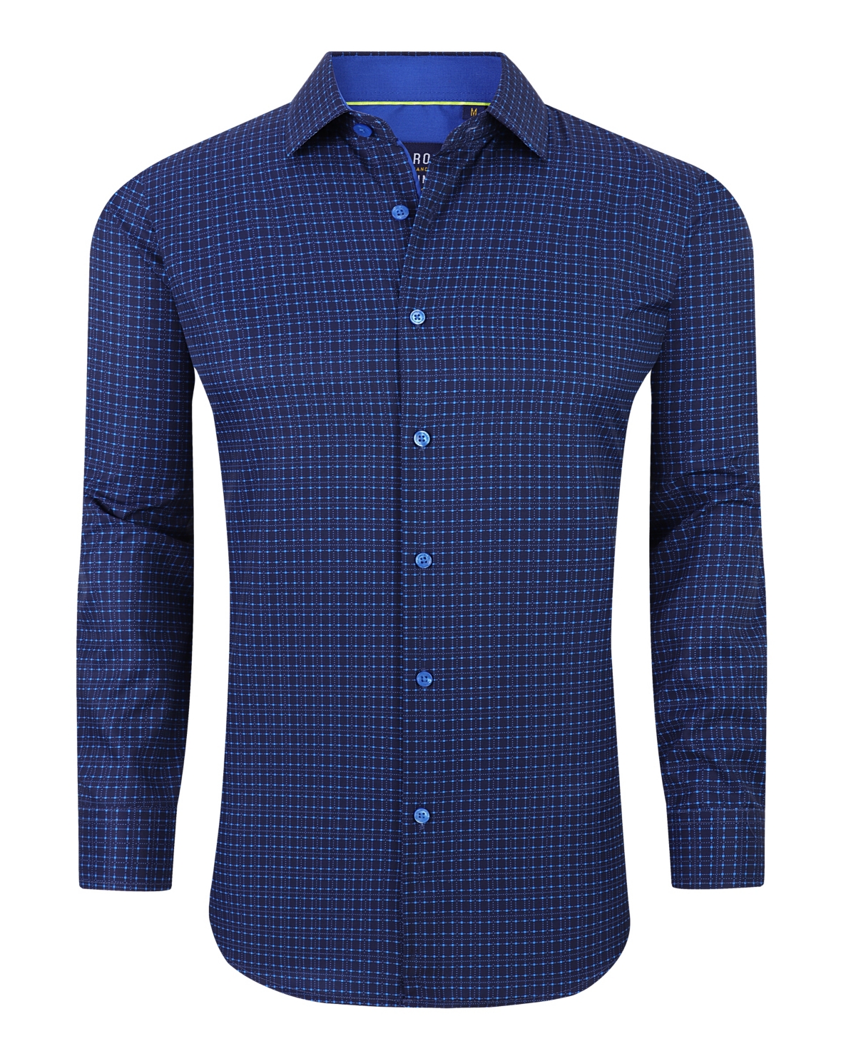 Azaro Uomo Men's Plaid Four-way Stretch Button Down Slim Fit Shirt In Blue