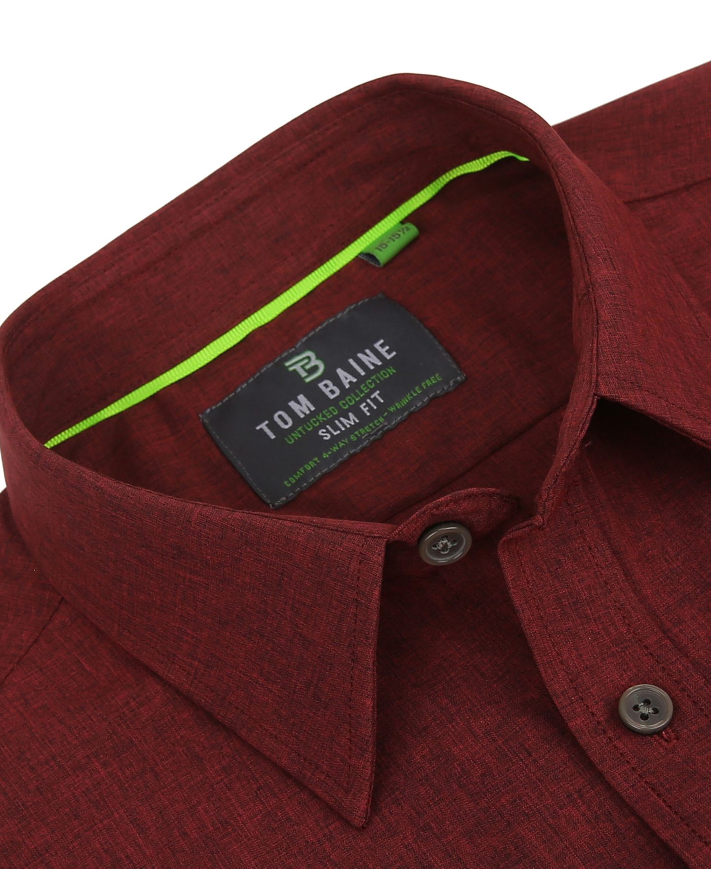 Мужская рубашка Tom Baine Slim Fit Performance Long Sleeve Solid Button Down Dress Shirt, цвет: Бордовый — фото 2