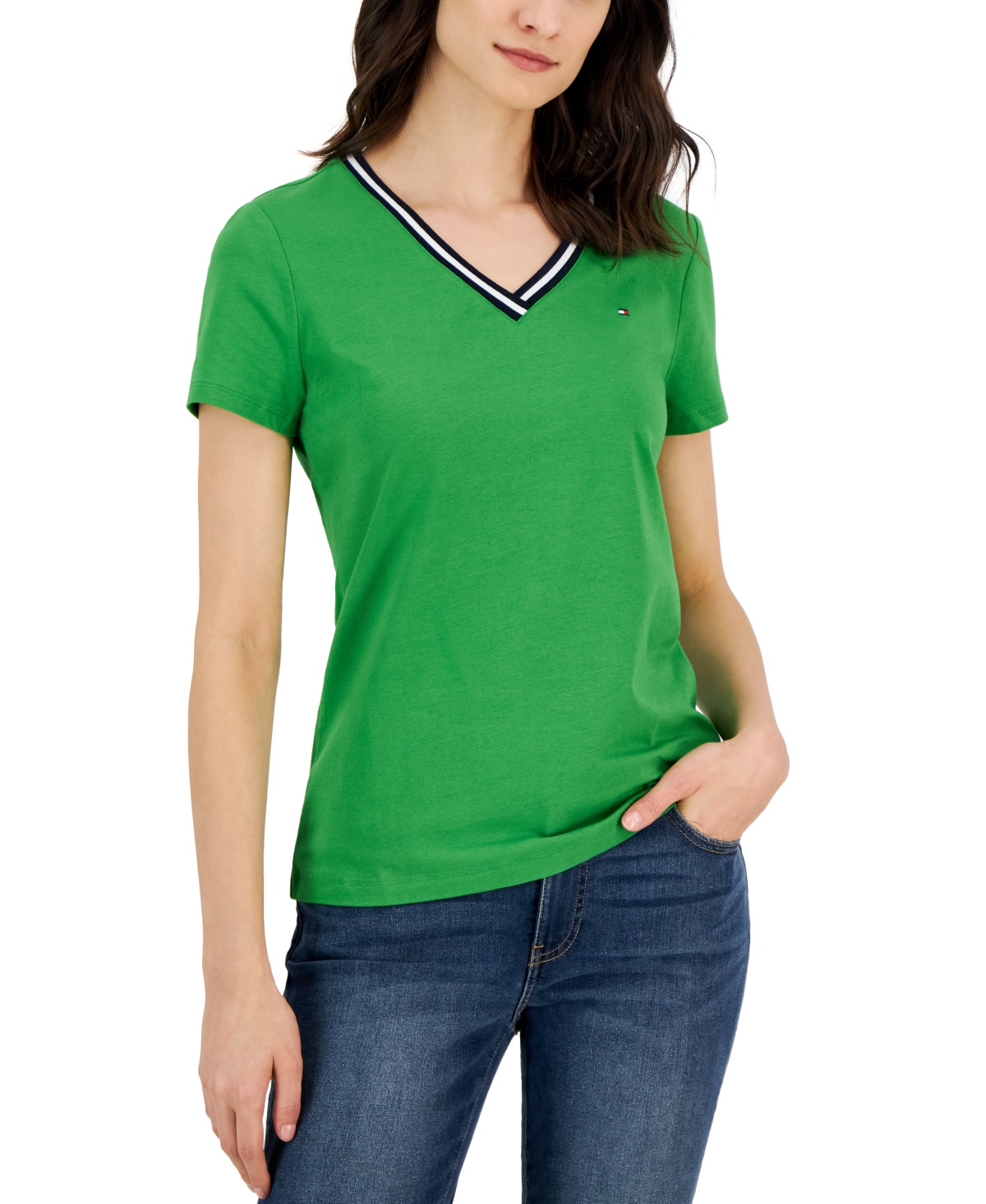 arkiv Uafhængig pedal Tommy Hilfiger Women's Striped V-neck Short-sleeve T-shirt In Green |  ModeSens