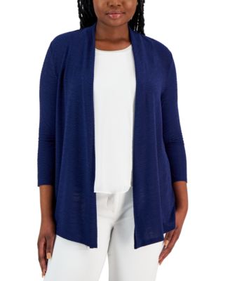 Kasper - Textured Open Front 3/4-Sleeve Cardigan