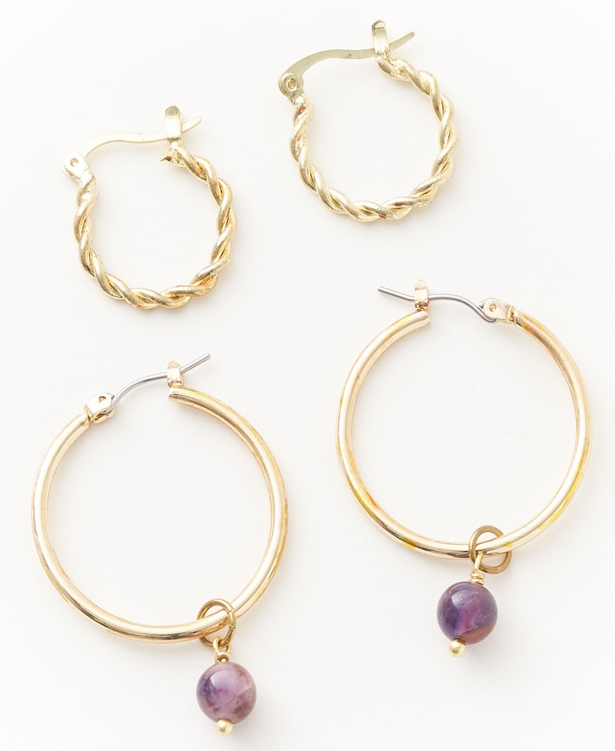 Matr Boomie Gold-tone Hoops Earrings Set In Purple