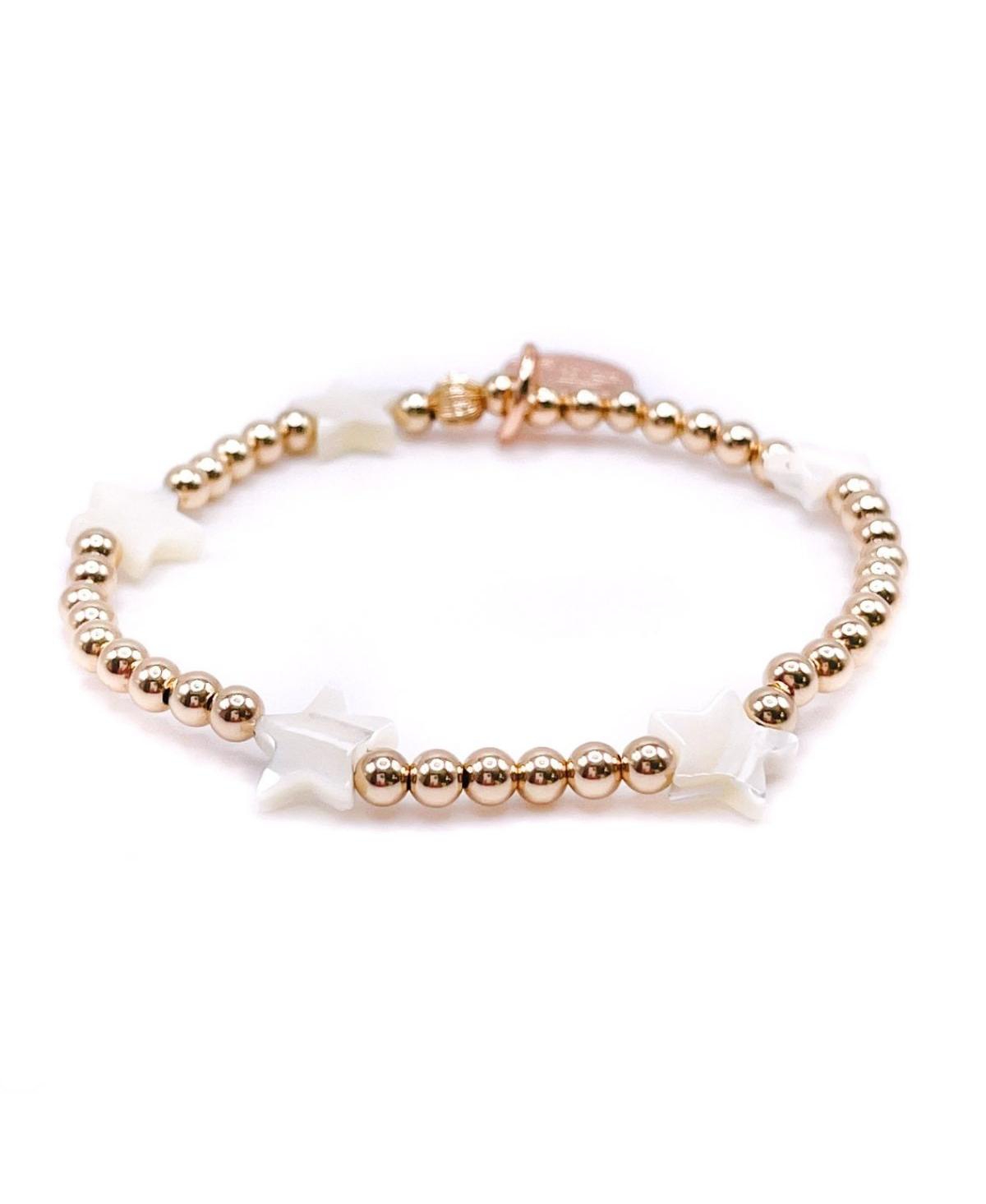 Non-Tarnishing Gold filled, 4mm Gold Ball and Mother of Pearl Star Stretch Bracelet - Gold