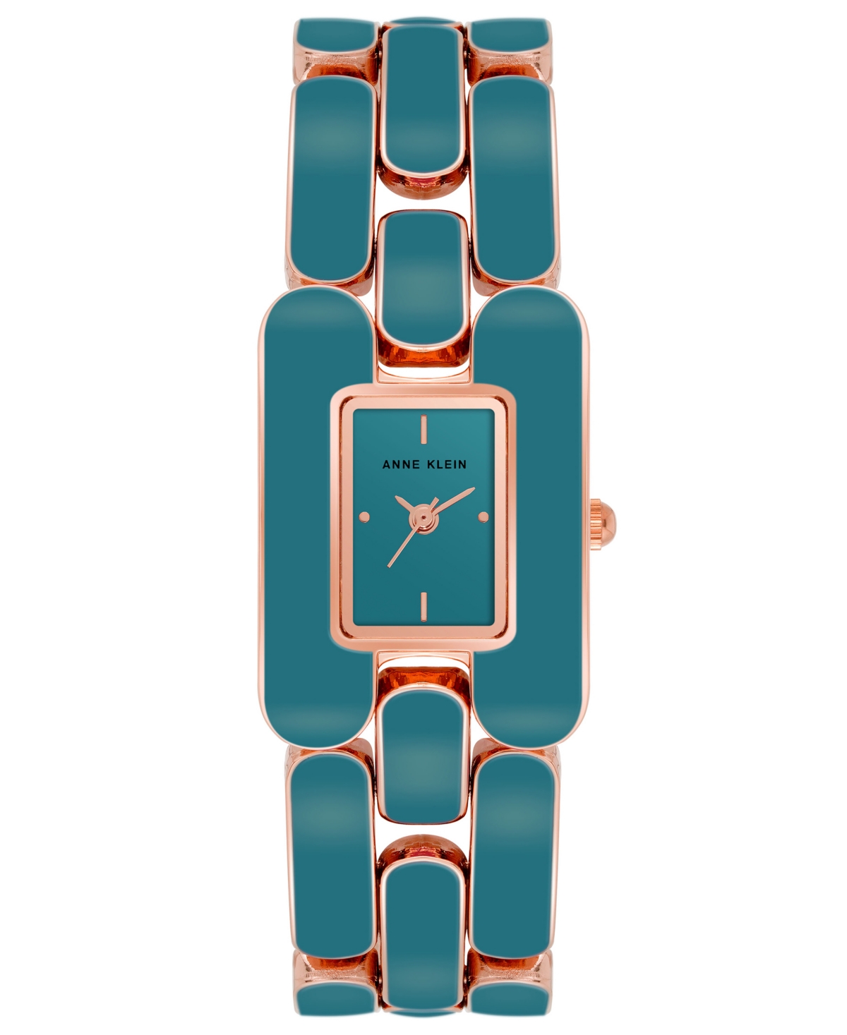 Anne Klein Women's Three Hand Rose Gold-tone Alloy With Teal Enamel Watch, 22mm X 32mm In Rose Gold-tone,teal