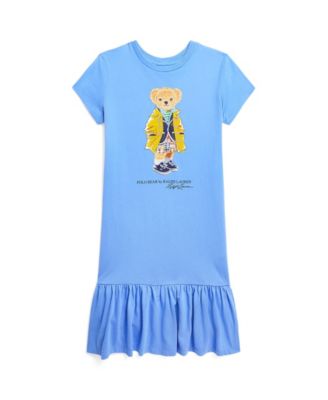 폴로 랄프로렌 Polo Ralph Lauren Big Girls Short Sleeves Polo Bear Cotton Jersey Dress,Harbor Island Blue